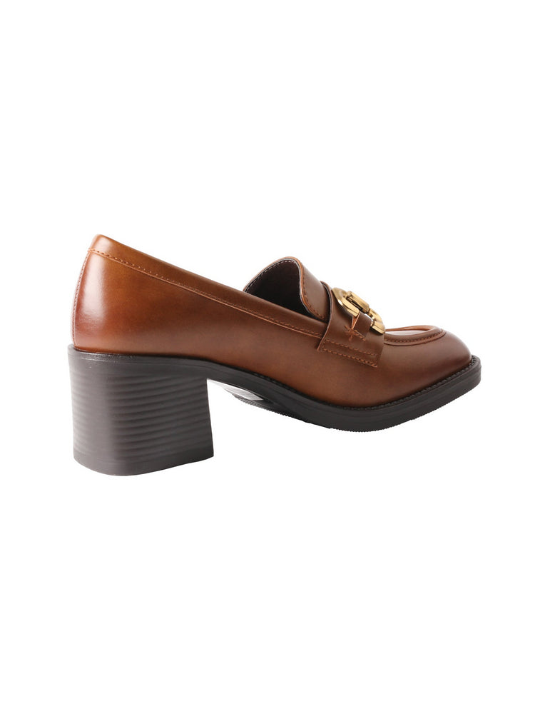 TMA EYES Leather Loafers   Chunky Heel Round Toe Slip-On Women's Casual