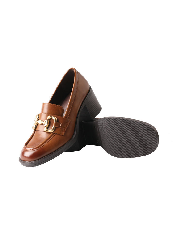 TMA EYES Leather Loafers   Chunky Heel Round Toe Slip-On Women's Casual