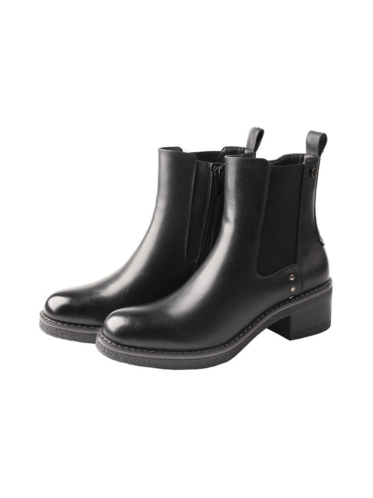 TMA EYES Women's Chunky Heel Chelsea Boots with Round Toe - British Style Short Boots