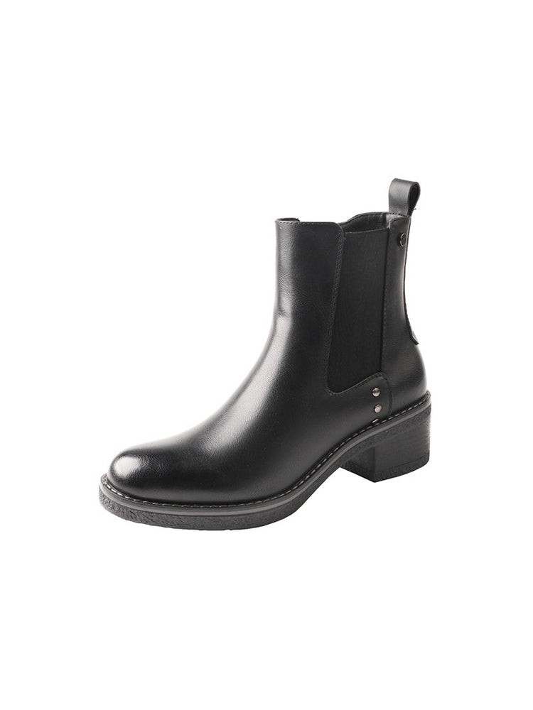 TMA EYES Women's Chunky Heel Chelsea Boots with Round Toe - British Style Short Boots