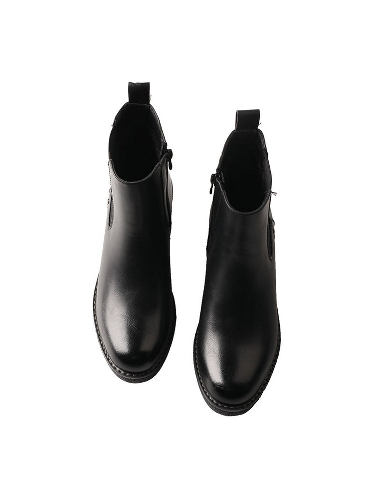 TMA EYES Women's Chunky Heel Chelsea Boots with Round Toe - British Style Short Boots