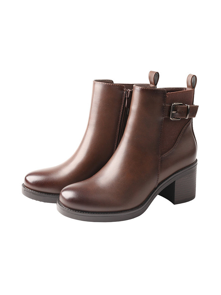 TMA EYES Women's Chunky High Heel Round Toe Side Zipper Ankle Boots