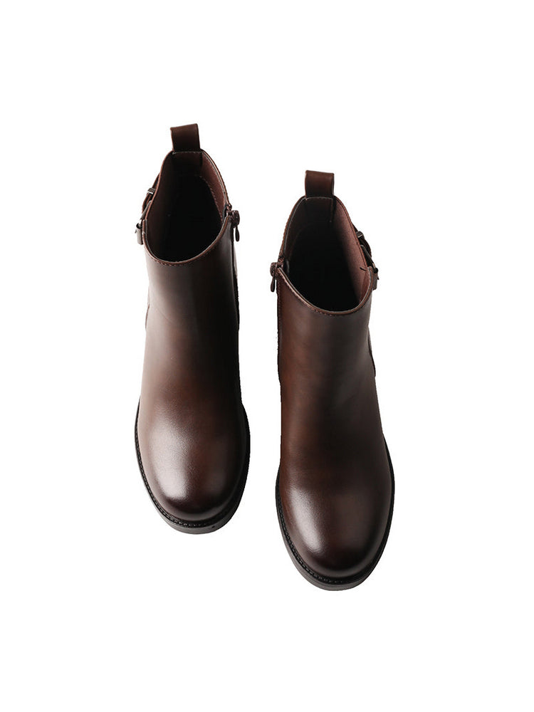 TMA EYES Women's Chunky High Heel Round Toe Side Zipper Ankle Boots