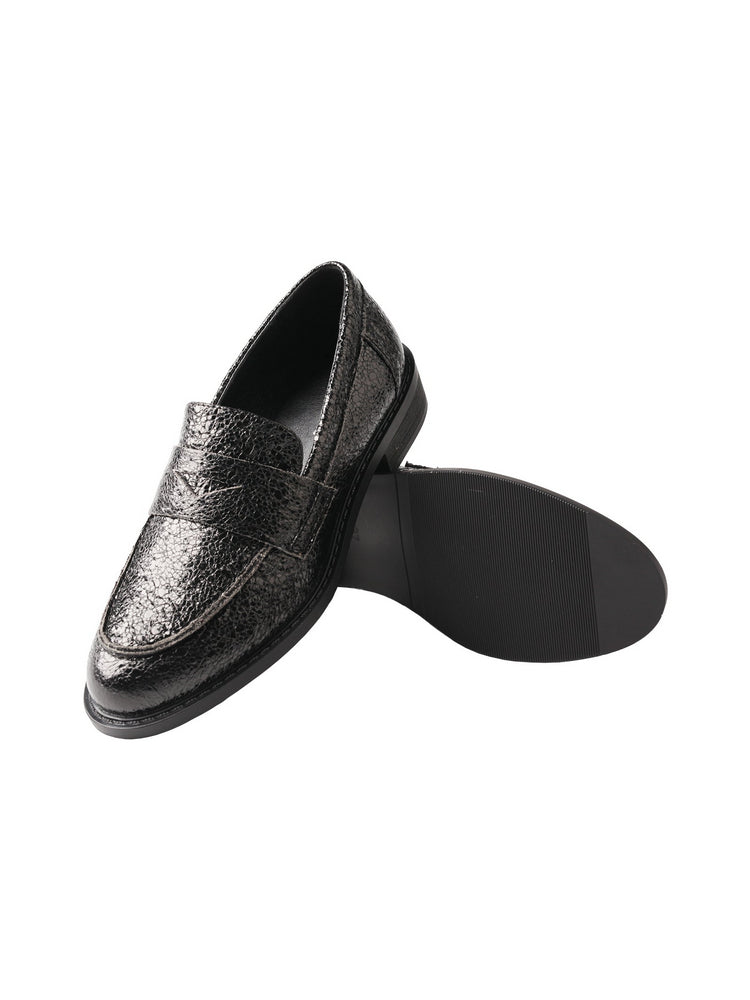 TMA EYES Snake Print Loafers  Leather Pointed-Toe Slip-On Low Chunky Heel