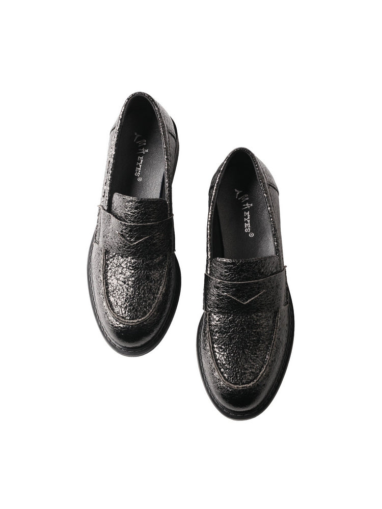 TMA EYES Snake Print Loafers  Leather Pointed-Toe Slip-On Low Chunky Heel