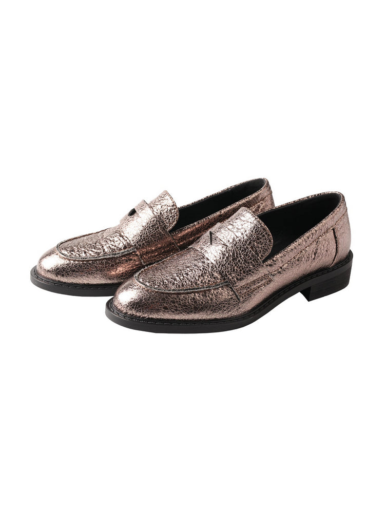 TMA EYES Snake Print Loafers  Leather Pointed-Toe Slip-On Low Chunky Heel