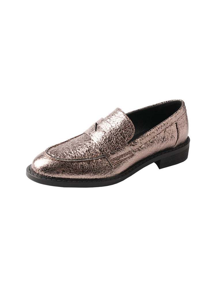 TMA EYES Snake Print Loafers  Leather Pointed-Toe Slip-On Low Chunky Heel