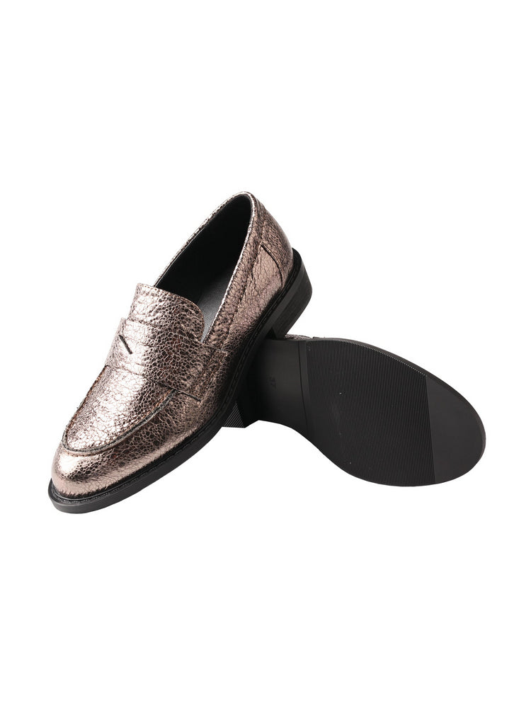 TMA EYES Snake Print Loafers  Leather Pointed-Toe Slip-On Low Chunky Heel