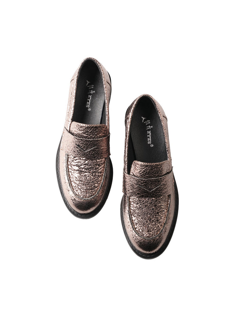 TMA EYES Snake Print Loafers  Leather Pointed-Toe Slip-On Low Chunky Heel