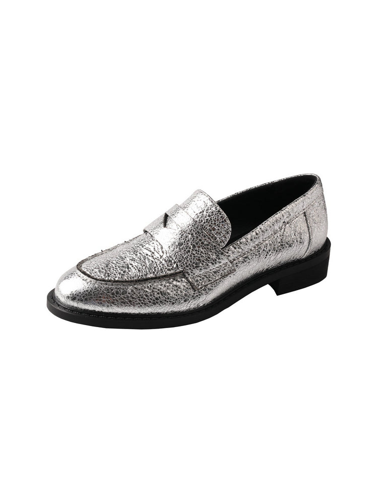 TMA EYES Snake Print Loafers  Leather Pointed-Toe Slip-On Low Chunky Heel