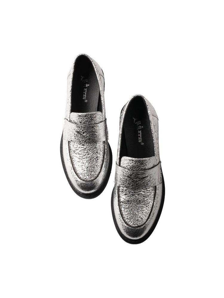 TMA EYES Snake Print Loafers  Leather Pointed-Toe Slip-On Low Chunky Heel