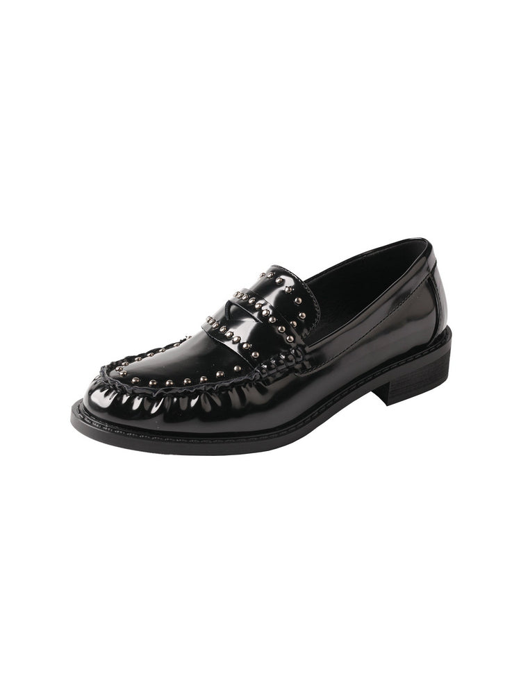 TMA EYES Patent Leather Loafers  Pointed-Toe Rivet Slip-On Flats Women's