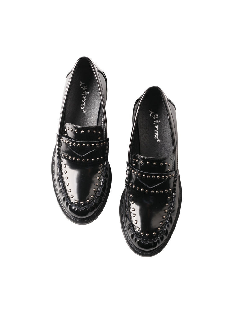 TMA EYES Patent Leather Loafers  Pointed-Toe Rivet Slip-On Flats Women's