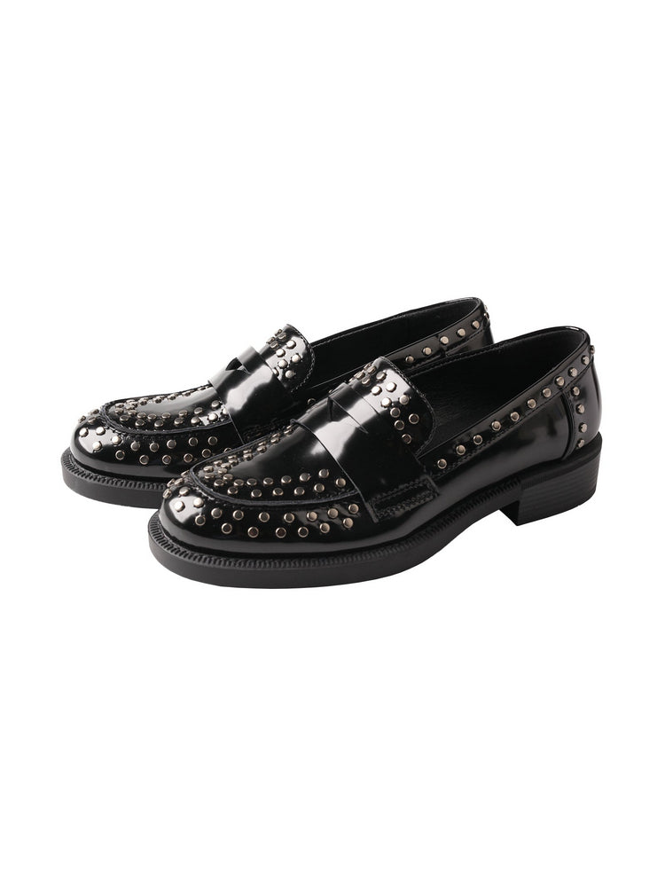 TMA EYES Patent Leather Loafers  Studded Low Block Heel Slip-On Anti-Slip