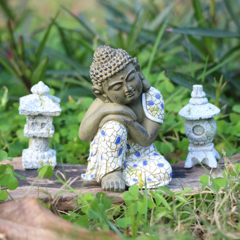 Stone Buddha Statue & Pagoda Tower Zen Garden Decor Mini Tathagata Figurine