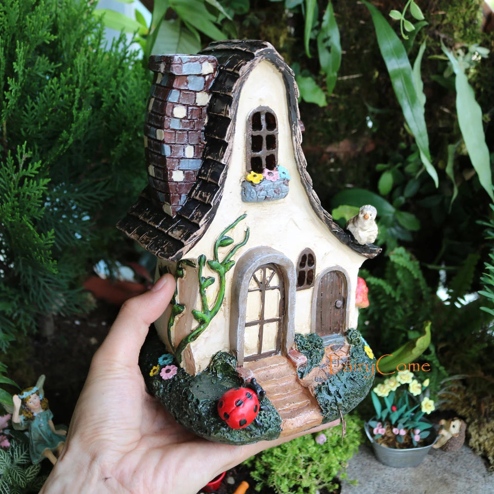 Large Resin Fairy House Garden Statue Rustic Woodland Gnome Hut Cottage Ornament