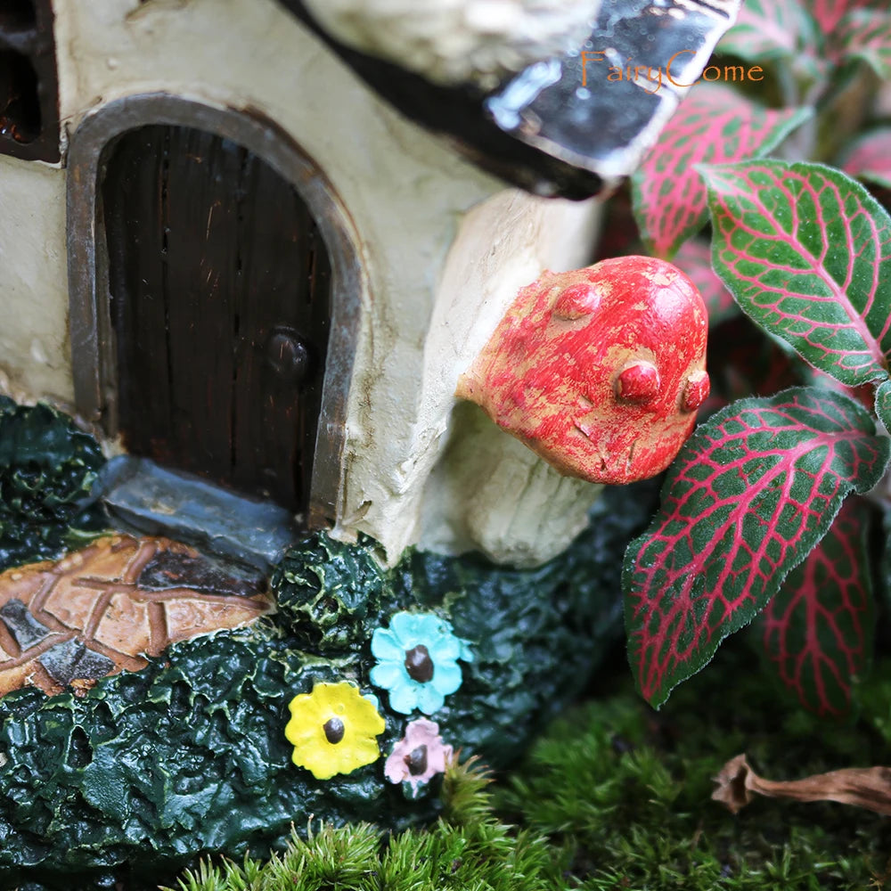 Large Resin Fairy House Garden Statue Rustic Woodland Gnome Hut Cottage Ornament
