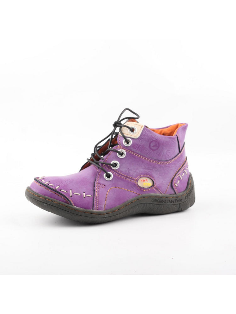 TMA EYES Handwork Leather Casual Boots  Low Heel Stitching Lace-up Women's