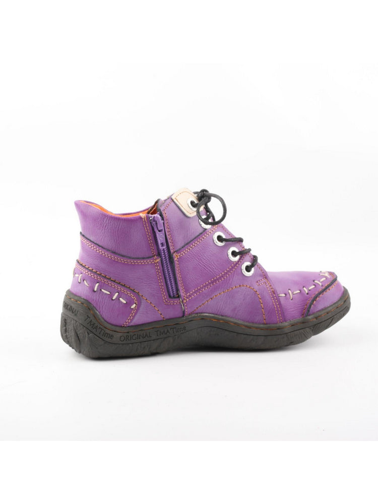 TMA EYES Handwork Leather Casual Boots  Low Heel Stitching Lace-up Women's