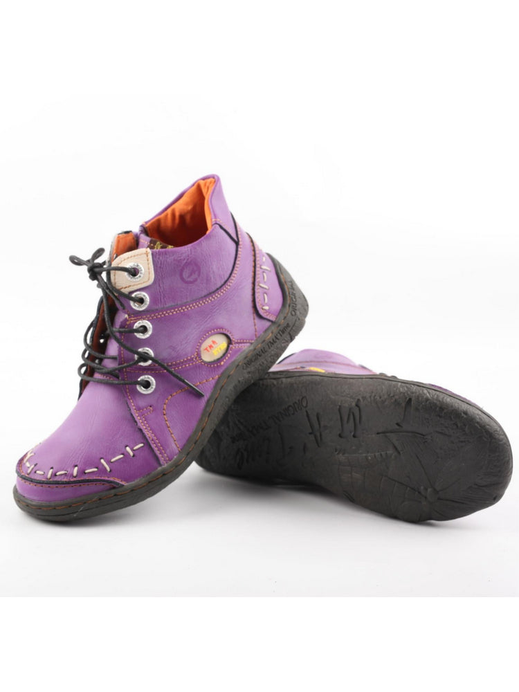 TMA EYES Handwork Leather Casual Boots  Low Heel Stitching Lace-up Women's