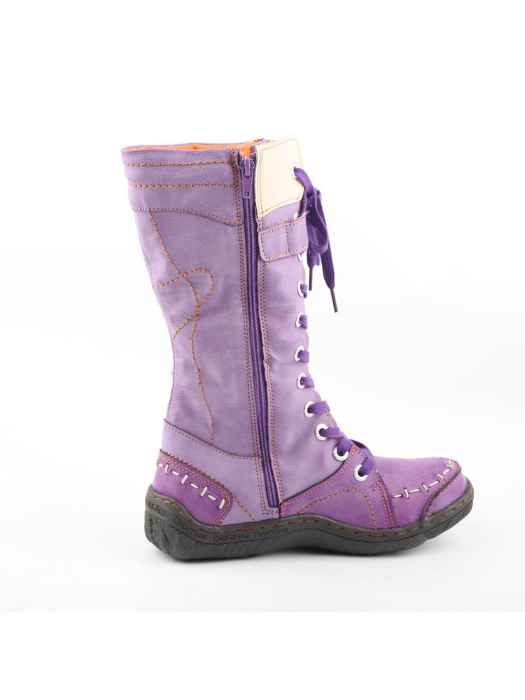 TMA EYES Faux Fur Mid-Calf Boots  Patchwork Leather/PU Hand Stitched Lace-Up