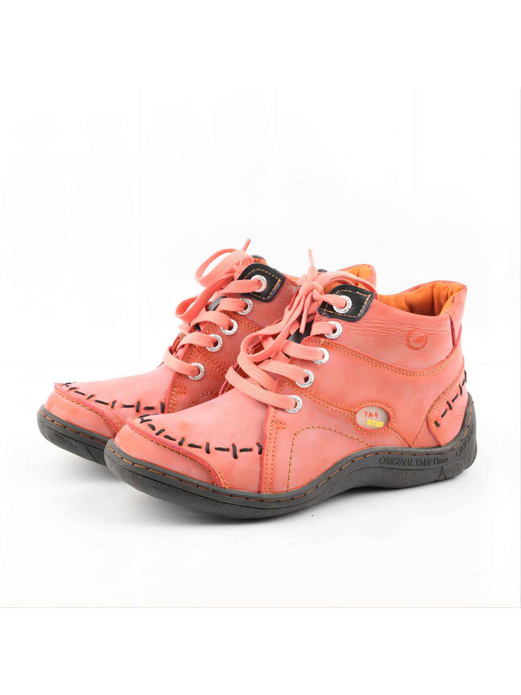 TMA EYES Handwork Leather Casual Boots  Low Heel Stitching Lace-up Women's