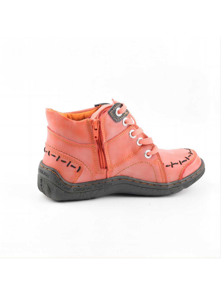 TMA EYES Handwork Leather Casual Boots  Low Heel Stitching Lace-up Women's