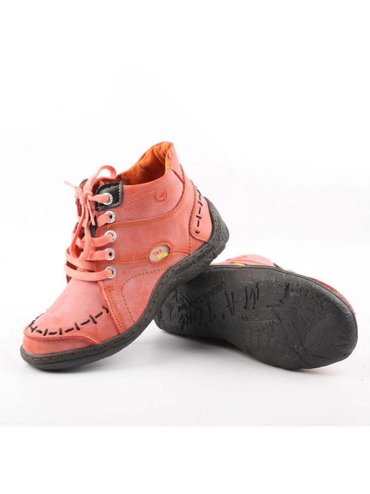 TMA EYES Handwork Leather Casual Boots  Low Heel Stitching Lace-up Women's
