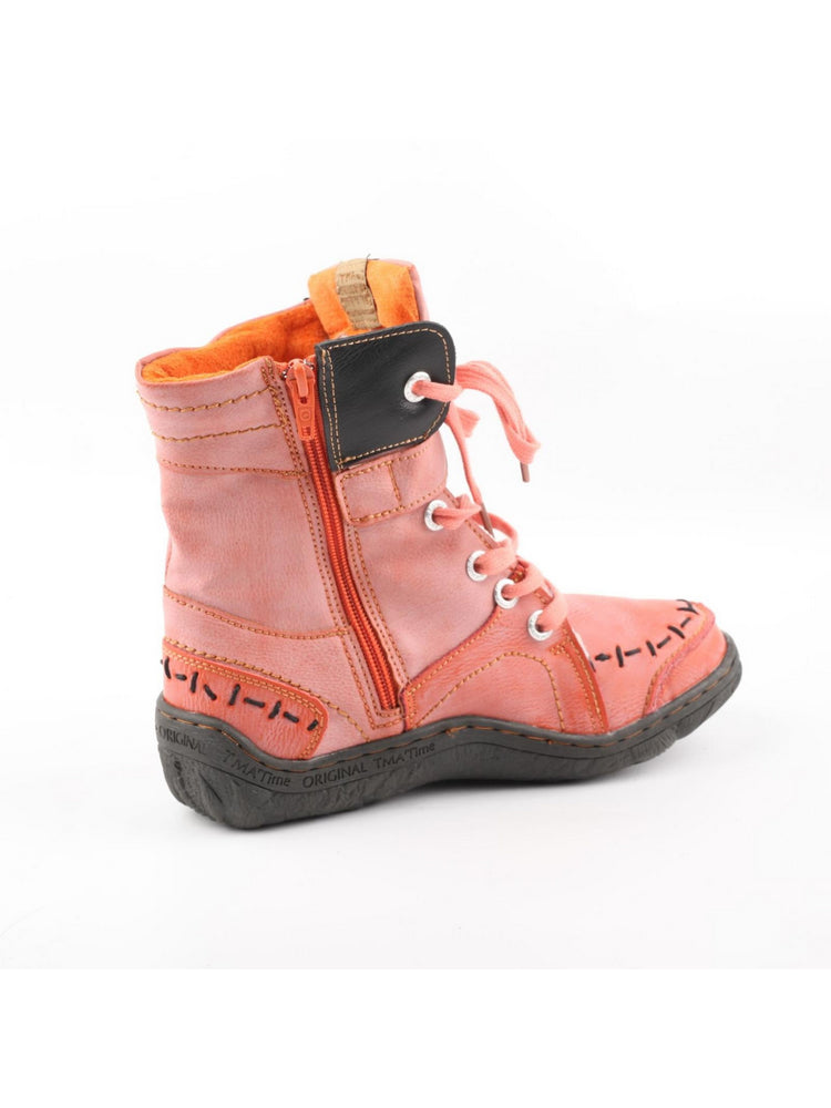 TMA EYES Mid-Calf Boots   Patchwork Leather PU Hand Stitched Lace-Up Women's