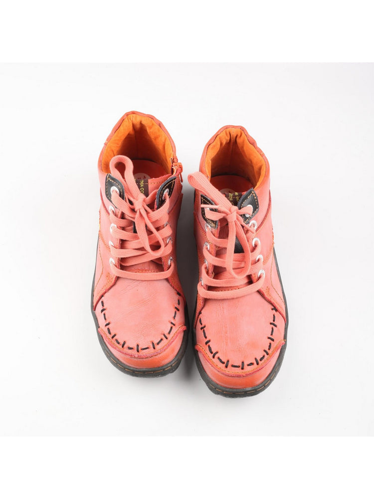 TMA EYES Handwork Leather Casual Boots  Low Heel Stitching Lace-up Women's