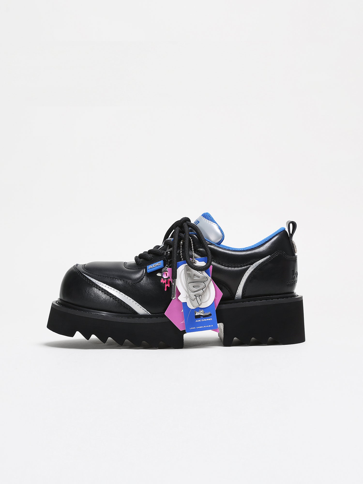 ADC Silver Star Low-Top Sneaker Black Leather Chunky Platform Shoe