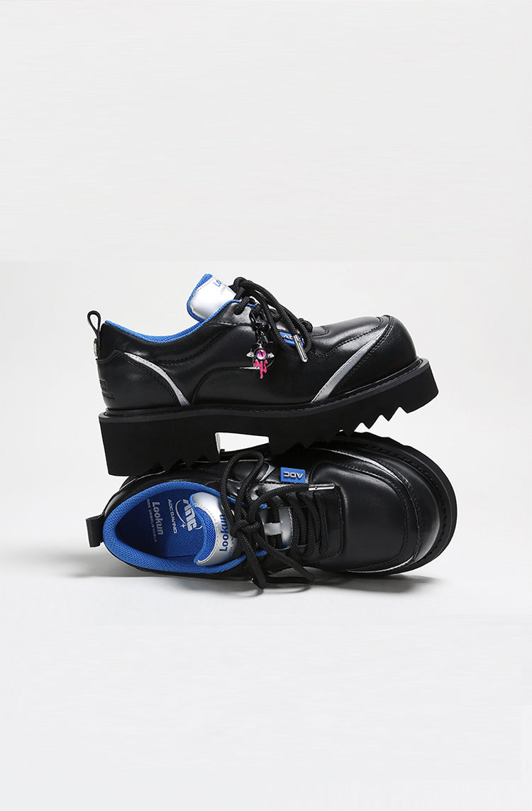 ADC Silver Star Low-Top Sneaker Black Leather Chunky Platform Shoe