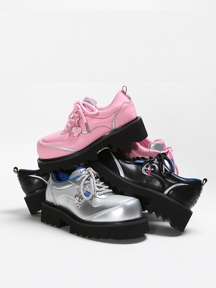 ADC Silver Star Low-Top Sneaker Black Leather Chunky Platform Shoe