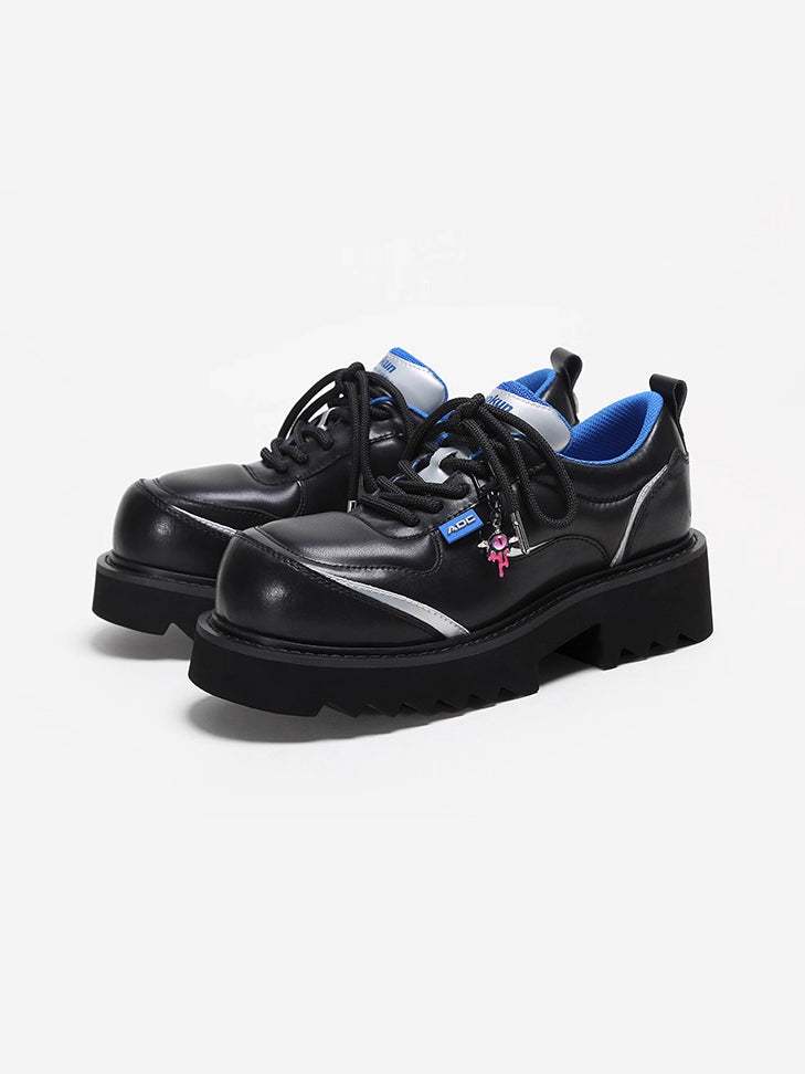 ADC Silver Star Low-Top Sneaker Black Leather Chunky Platform Shoe