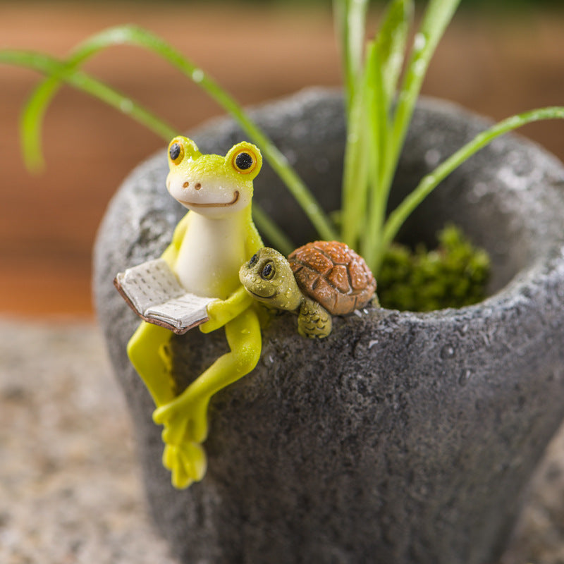 Miniature Frog Figurines Fairy Garden Decor Sleeping & Pipa Playing Toad Statue