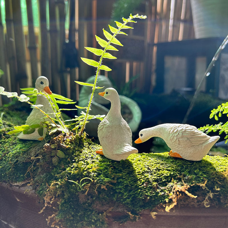 3Pcs White Duck Figurine Garden Statue Set Resin Animal Sculpture Outdoor Decor