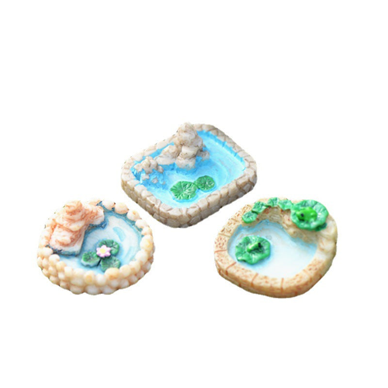 Miniature Water Pool Lotus Pond Figurine Micro Landscape DIY Fairy Garden Decor