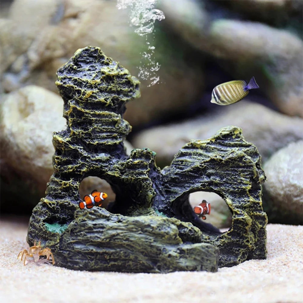 Aquarium Rockery Decoration Resin Fish Tank Landscape Stone Mountain Hiding Cave