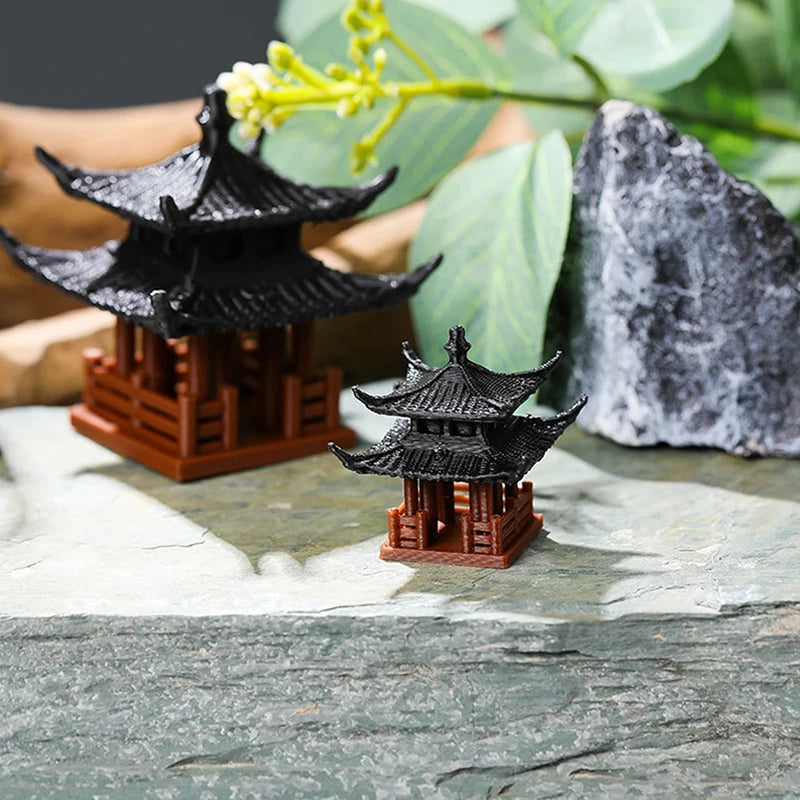 Miniature Zen Pagoda Statue Resin Japanese Pavilion Fairy Garden Bonsai Decor