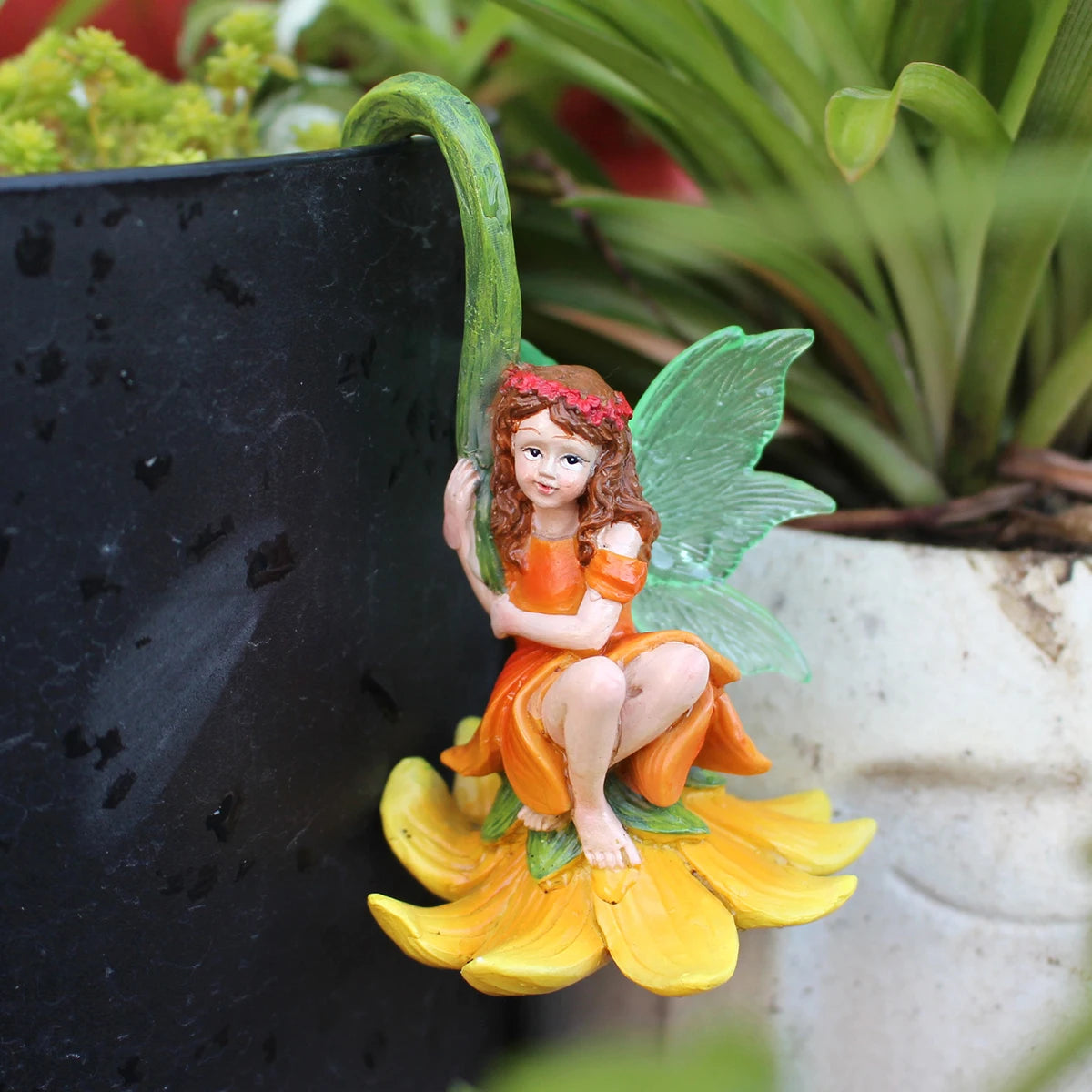 3pcs Tree Vine Flower Fairy Pot Huggers Resin Hanging Dwarf Garden Decoration