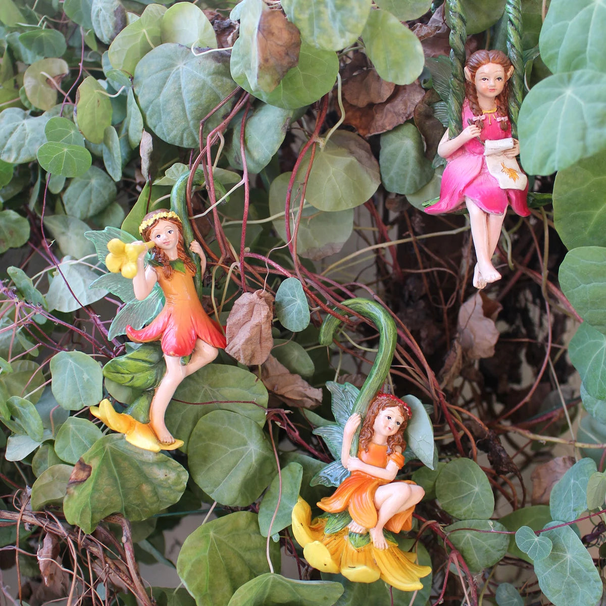 3pcs Tree Vine Flower Fairy Pot Huggers Resin Hanging Dwarf Garden Decoration