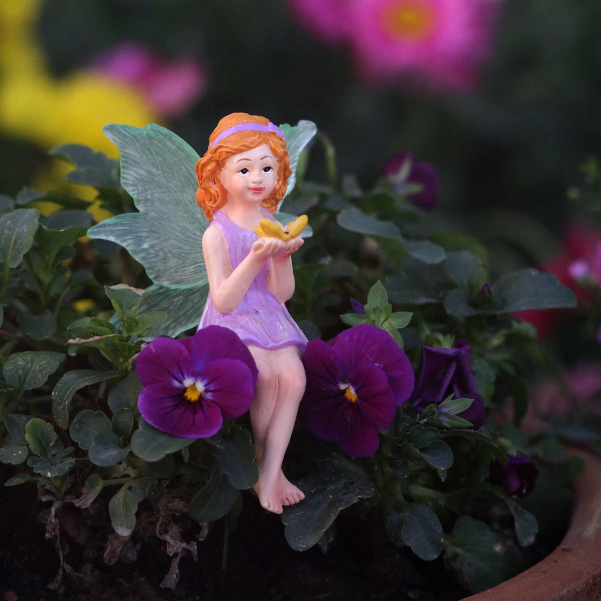 Kissing Flower Fairy Stakes Resin Miniature Figurine for Garden Pot Yard Decor