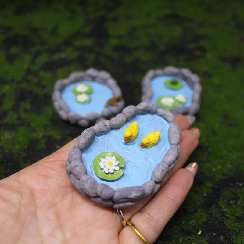 3pcs Resin Miniature Pond Set Artificial Pool Figurines for Fairy Garden Decor