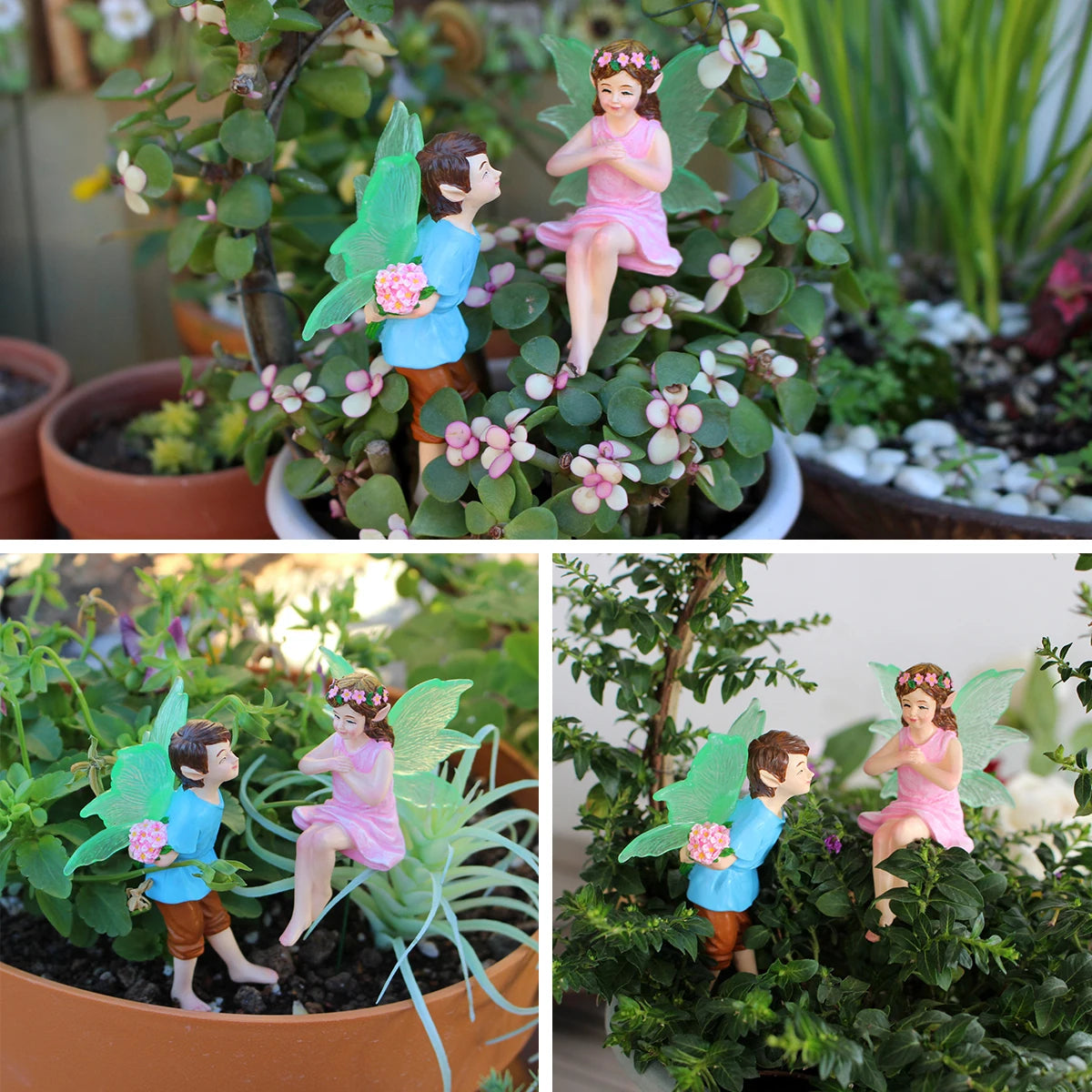 2pcs Glowing Fairy Couple Figurine Glow in the Dark Wing Garden Stake Ornament