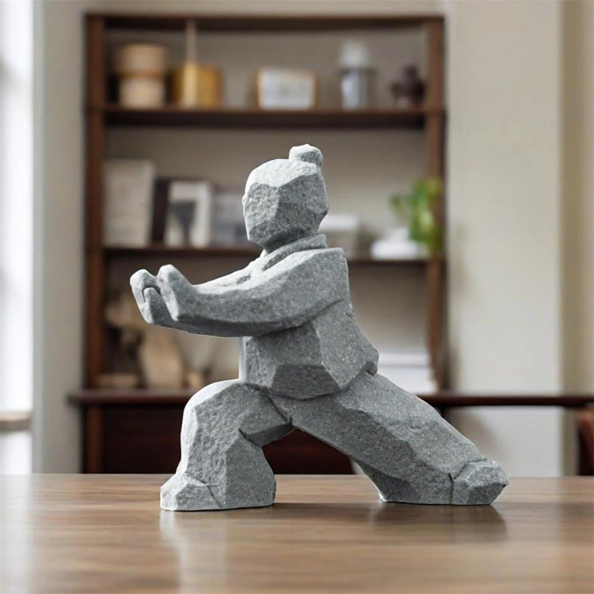 Zen Tai Chi Master Statue Chinese Kung Fu Figurine Stone Miniature Bonsai Decor