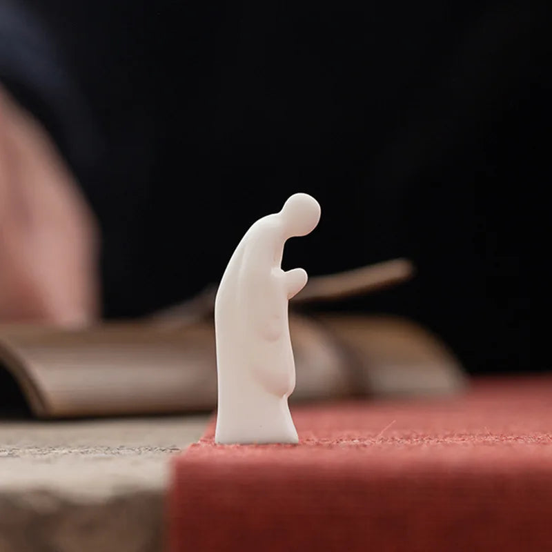 Zen Mini Buddha Statue White Porcelain Figurine Tea Pet Ceremony Ornament Decor