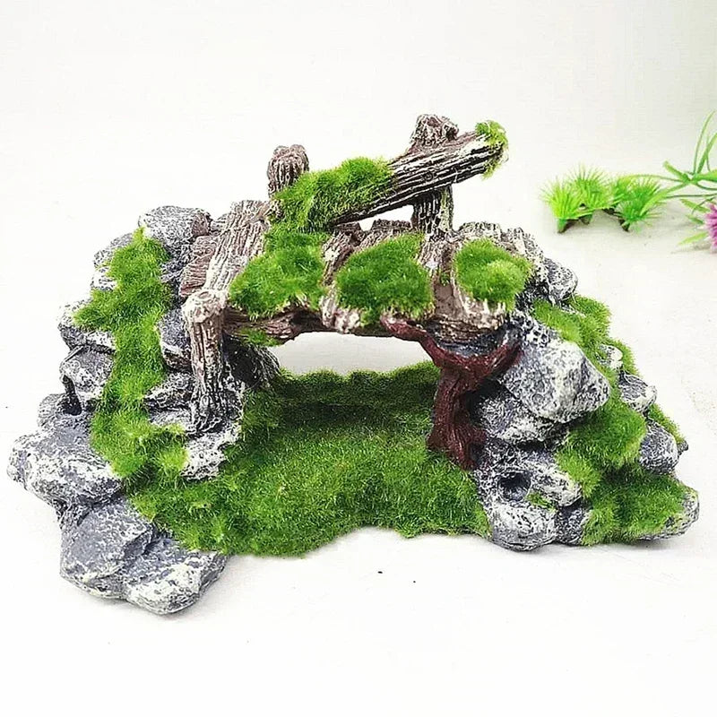 Mossy Aquarium Rockery Decoration Resin Fish Tank Landscape Mountain Hiding Cave