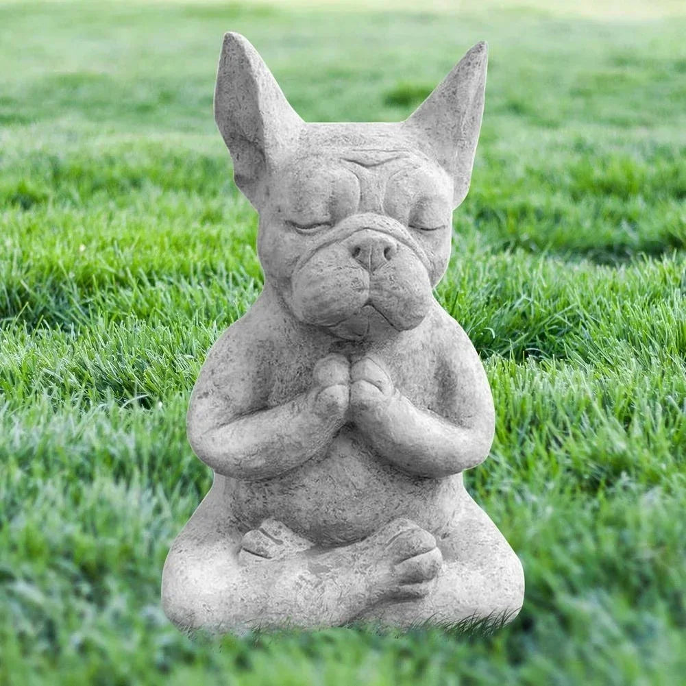 Zen French Bulldog Statue Meditating Yoga Dog Figurine Resin Garden Decor Waterproof