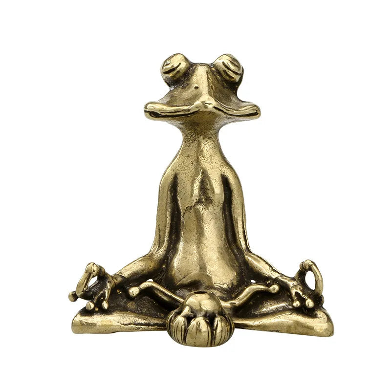Antique Brass Meditation Zen Frog Statue Incense Burner Copper Tea Pet Desk Decor