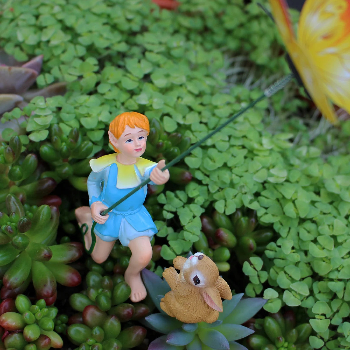 Little Boy Flying Kite Garden Statue Resin Figurine for Bonsai Fairy Garden Decor